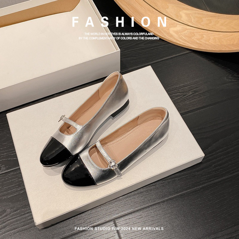 Genuine Leather New Heart-Shaped Flat Buckle Spring Color-Blocked Mary Jane Shoes for Women with Small Hearts