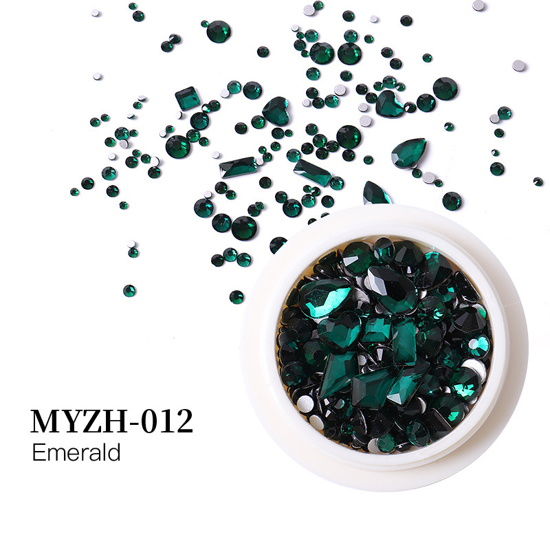 Accesorios de uñas transfronterizos mezclados al por mayor caja redonda de vidrio plano especial en forma de diamante taladro de uñas paquete de material de taladro de uñas al por mayor