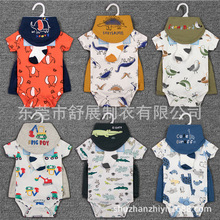 外贸厂家批发欧美儿童衣服短哈短裤口水袜子4件套小童婴儿套装