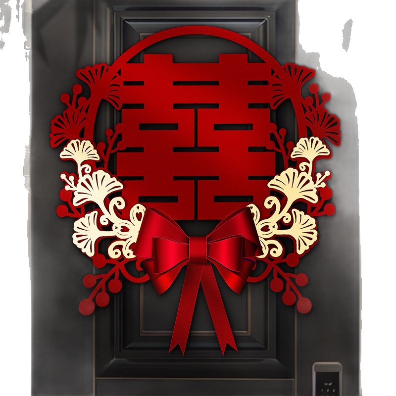 Suministros de boda pegatinas de palabras felices puerta de boda hombres y mujeres diseño de sala de bodas pegatinas de puerta tela no tejida decorativa arco de palabras felices