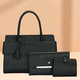 跨境外贸女包2025新款都市简约纯色三件套单肩手提包压纹斜挎批发