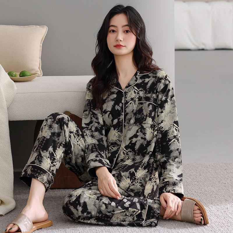 Soft Pajamas for Women, Spring and Autum Pure Cotton Long-Sleeved Pants, Middle-Aged Mothers, Autum Loose Large Size Home Wear Set Soft Pajamas for Women, Spring and Autum Pure Cotton Long-Sleeved Pants, Middle-Aged Mothers, Autum Loose Large Size Home Wear Set