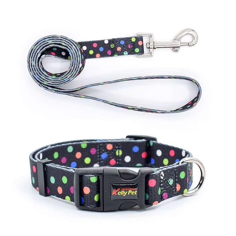 Комплект поводок и ошейник для собаки, полиэстер с принтом, размер S–M (2025 стиль), мультицветные варианты