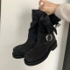 Cowhide Version ~ Retro Metal Buckle Color Thick Bottom Martin Boots Women's Genuine Leather Heap Mid-Boots Knight Western Ankle Boots
