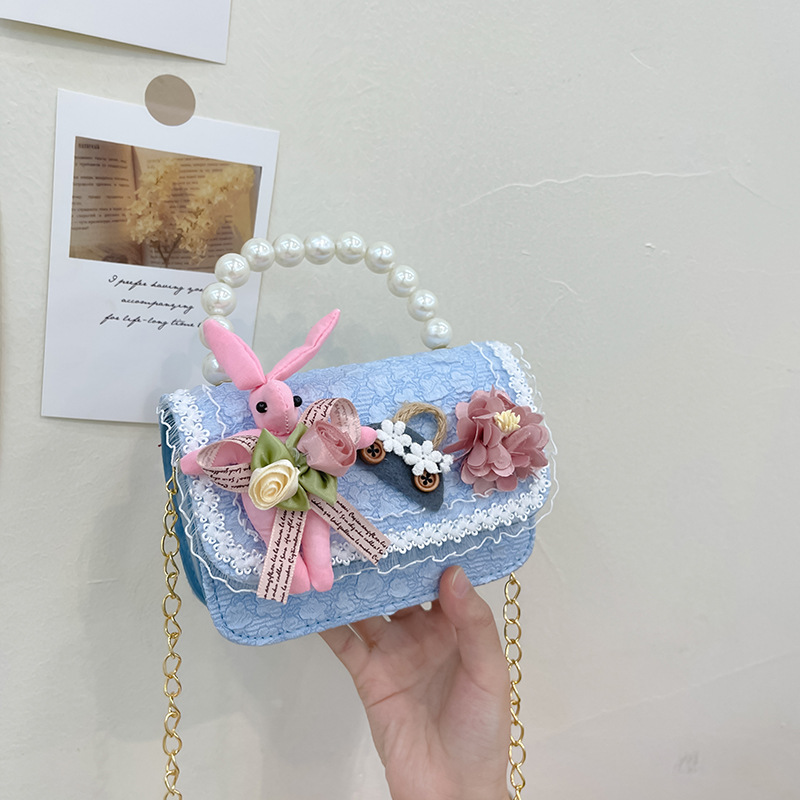 2023 nuevos niños de algodón y lino monedero niñas de viaje de compras elegante bolsa de mensajero de dibujos animados conejito bolsa de hombro