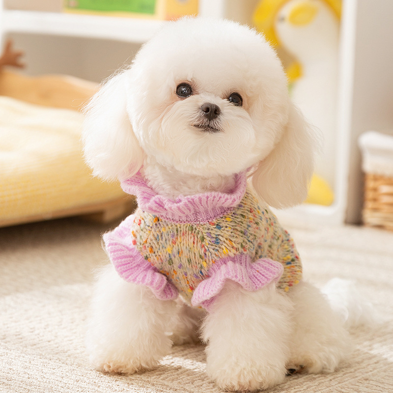 Otoño y invierno pareja de perros decoración de hilo colorido suéter de flores gatos flores camisetas de punto mascotas ropa de perro cálida