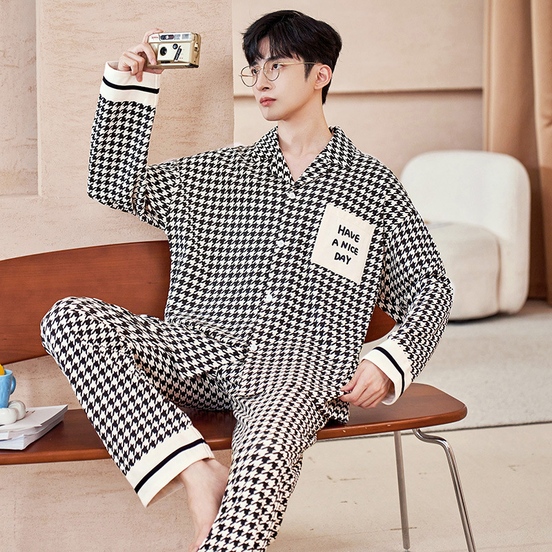 Pijamas de hombre primavera y otoño estilo coreano delgado más tamaño cardigan algodón Home Leisure Home wear deportes traje de dos piezas