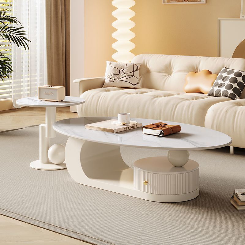 Tabla de té ovalada de roca de viento de crema, tabla de té de hierro forjado de sala de estar, nuevo tipo de té negro en línea