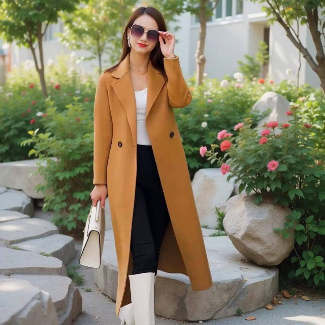 Двустороннее шерстяное пальто женское колено осень-зима 2025 новая средняя длинная толстая куртка