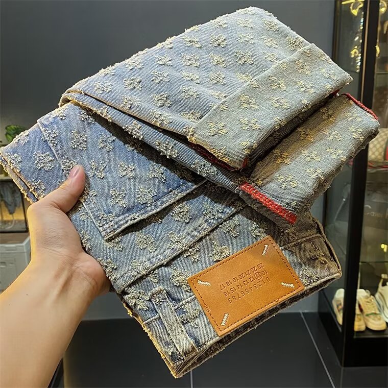 Men's Jacquard Jeans High Street Vibe Loose Straight Casual Trousers Autumn Trend All Match_mkmklike.com