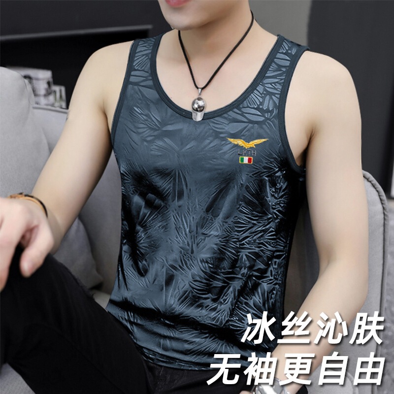 Popular round-neck vest, breathable men's ice silk quick-dry shirt, casual sports short-sleeve fitness vest for men Popular round-neck vest, breathable men's ice silk quick-dry shirt, casual sports short-sleeve fitness vest for men