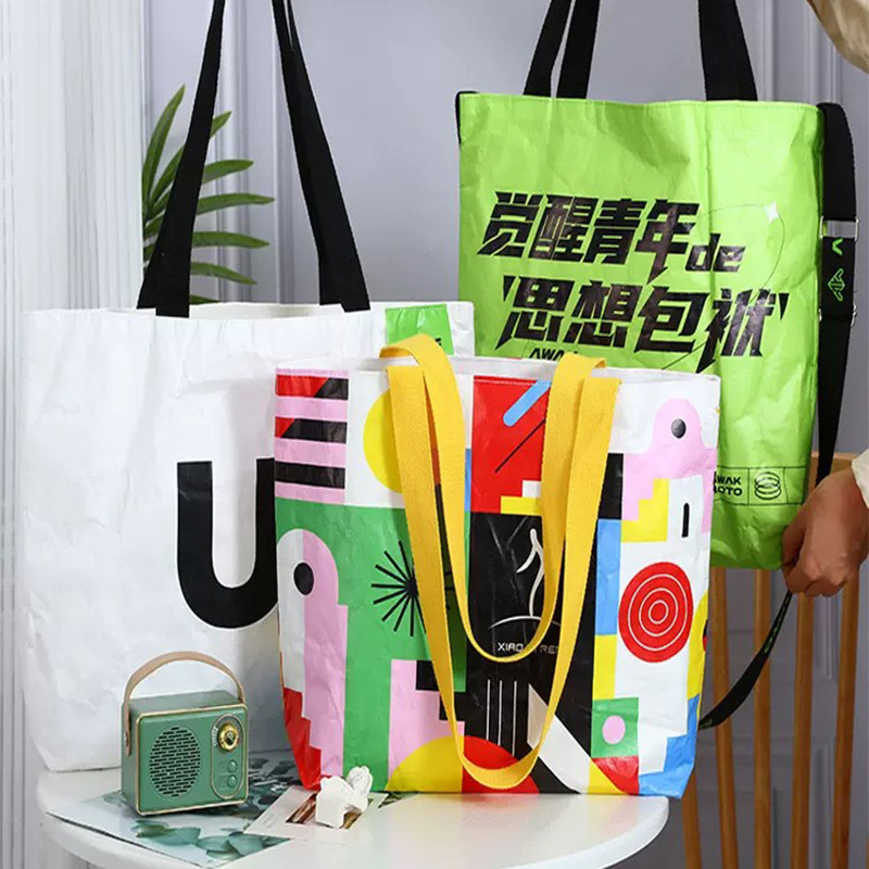 现货杜邦纸单肩手提购物袋印商标logo任意颜色防水广告水洗牛皮纸