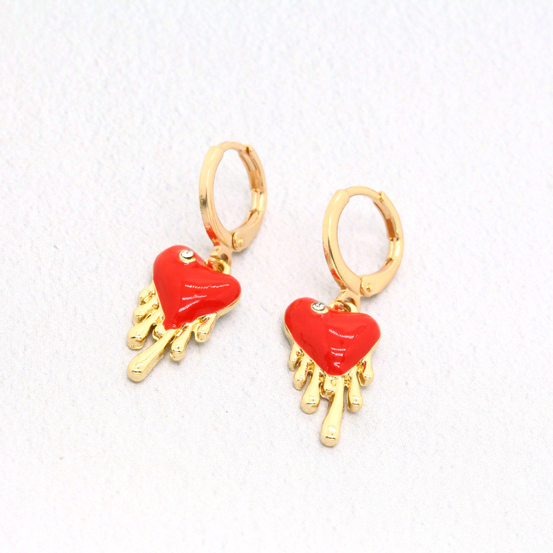 Trend Punk Zircon Drop Heart-shaped Metal Drop Oil Red Love Ear Ring display picture 4