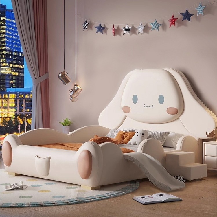 Modern Simple Kidsren's Bed with Guardrail Cinnamon Dog Cartoon Princess Single Bed. Mi Youth Baby Furniture