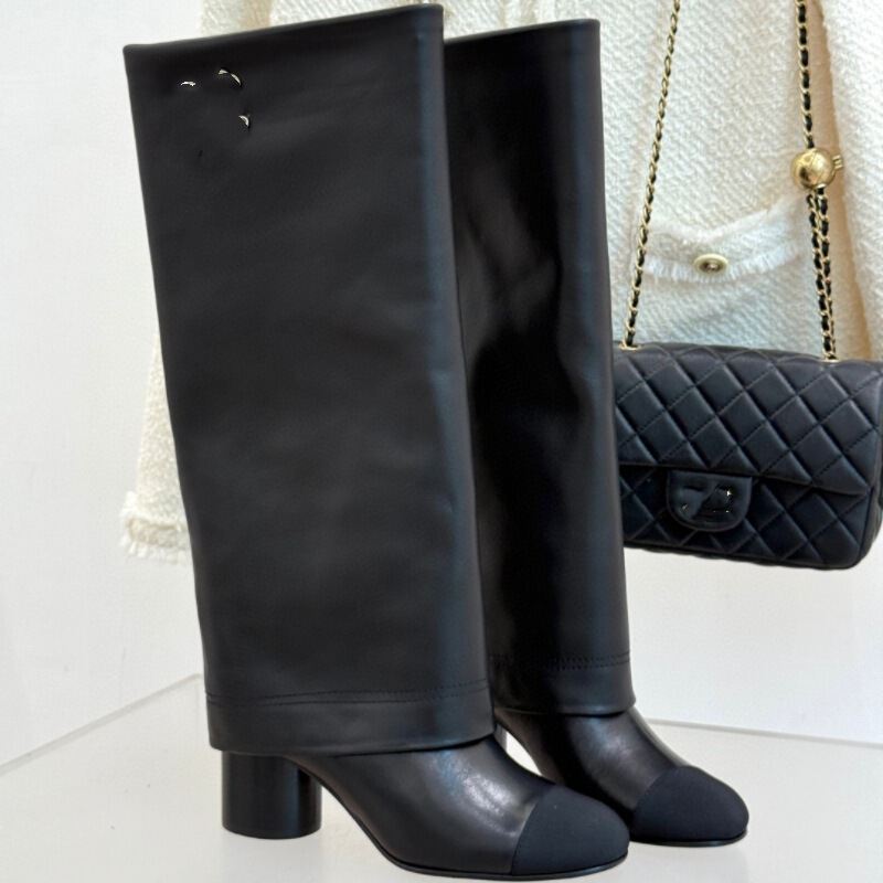 High Version 2025 Xiaoxiang Autumn and Winter New Product Flip-Up Large Chain Boots Thick Heel Trouser Boots Genuine Leather Women's Boots Fashion Boots for Women