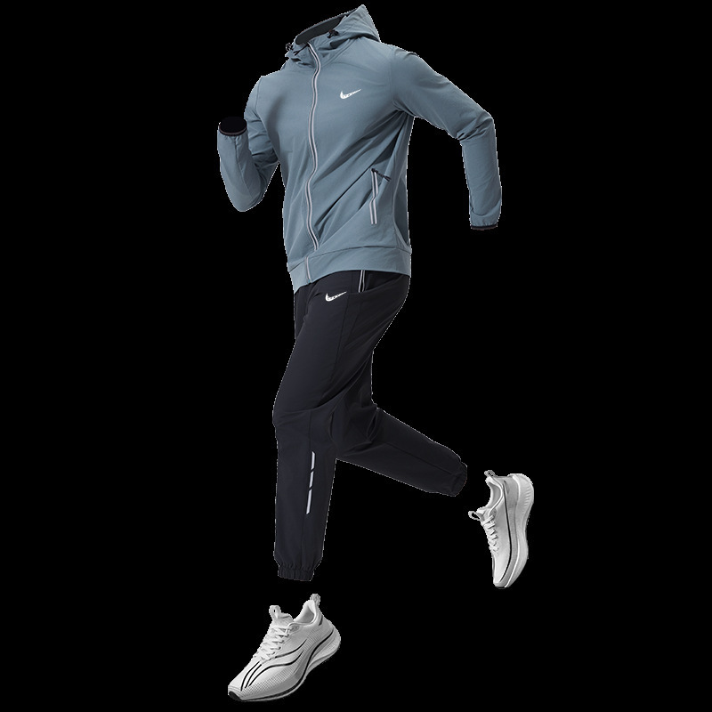 Cross-Border Running Sports Suit Men's Spring and Autum Quick-Drying Outdoor Morning Running Training Clothes Autum and Winter Fitness Clothes Jacket Men