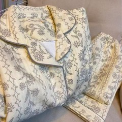 复古ins风碎花睡衣女春秋季长袖长裤开衫套装美少女可外穿家居服