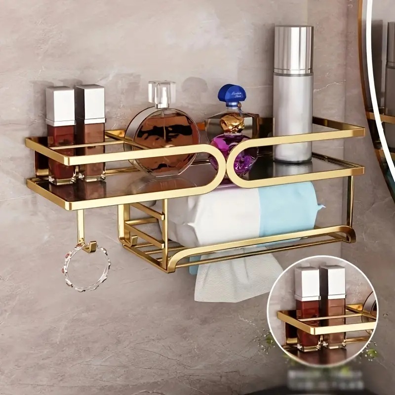 Face Towel Storage Rack Bathroom Storage Wall-Hanging Washstand Wall-Hole Free Wall-Mounted Storage Rack Internet Popular