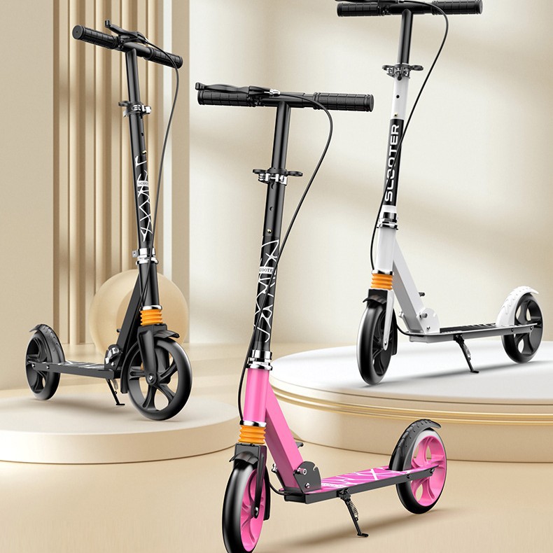 Single shock absorption handbrake children's scooter two-wheeled 6-12 years old over 10 8 big children with brake foldable boys and girls