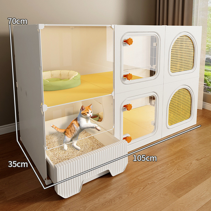 猫ケージ、広いフリースペース、1部屋、1リビングルーム、1バスルーム、猫の巣とトイレが一体化した家庭用屋内ヴィラ、敷地面積を占有しない|undefined