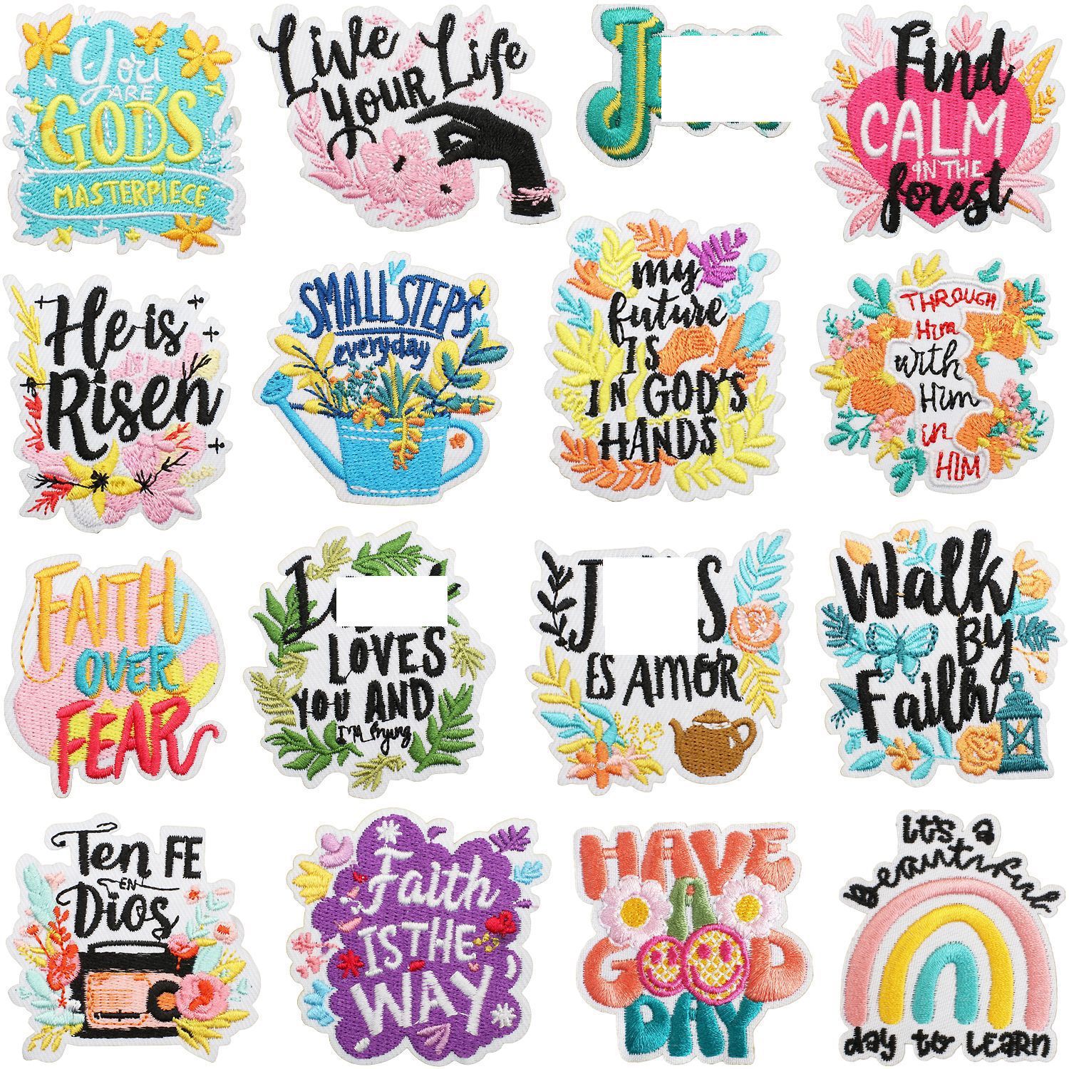 耶苏大爱刺绣布贴励志胜经补丁贴衣服装饰字母绣绣花标激励语章仔