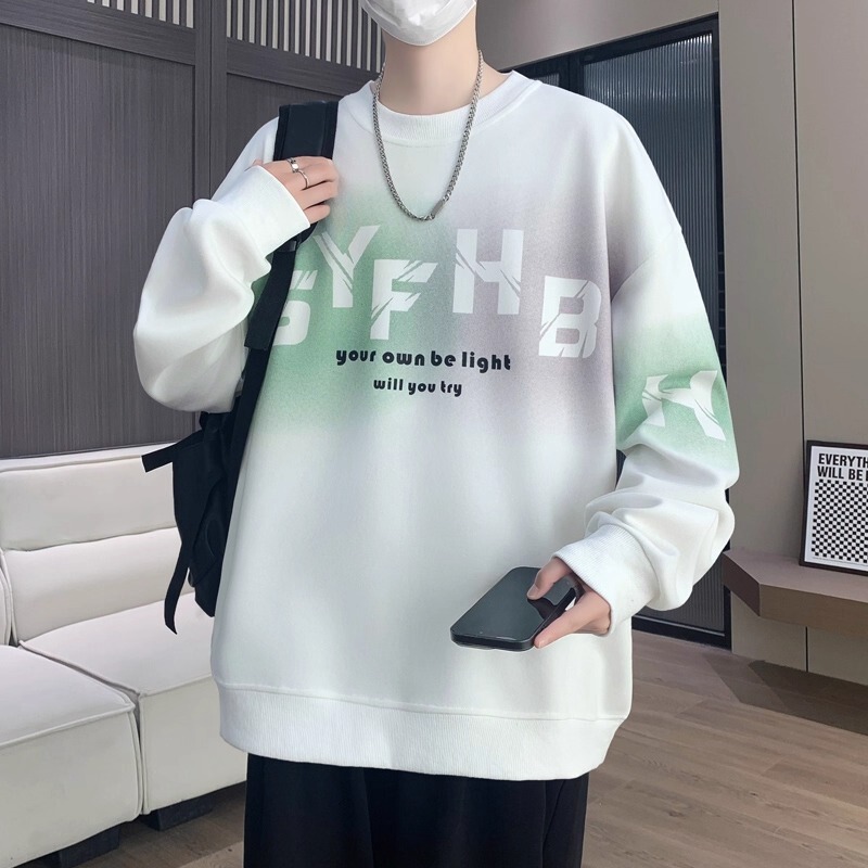 Spring and Autumn Letter Print Youth Round Neck Trendy Brand Student Tops Handsome Casual Versatile Long-Sleeved Bottoming Sweatshirt