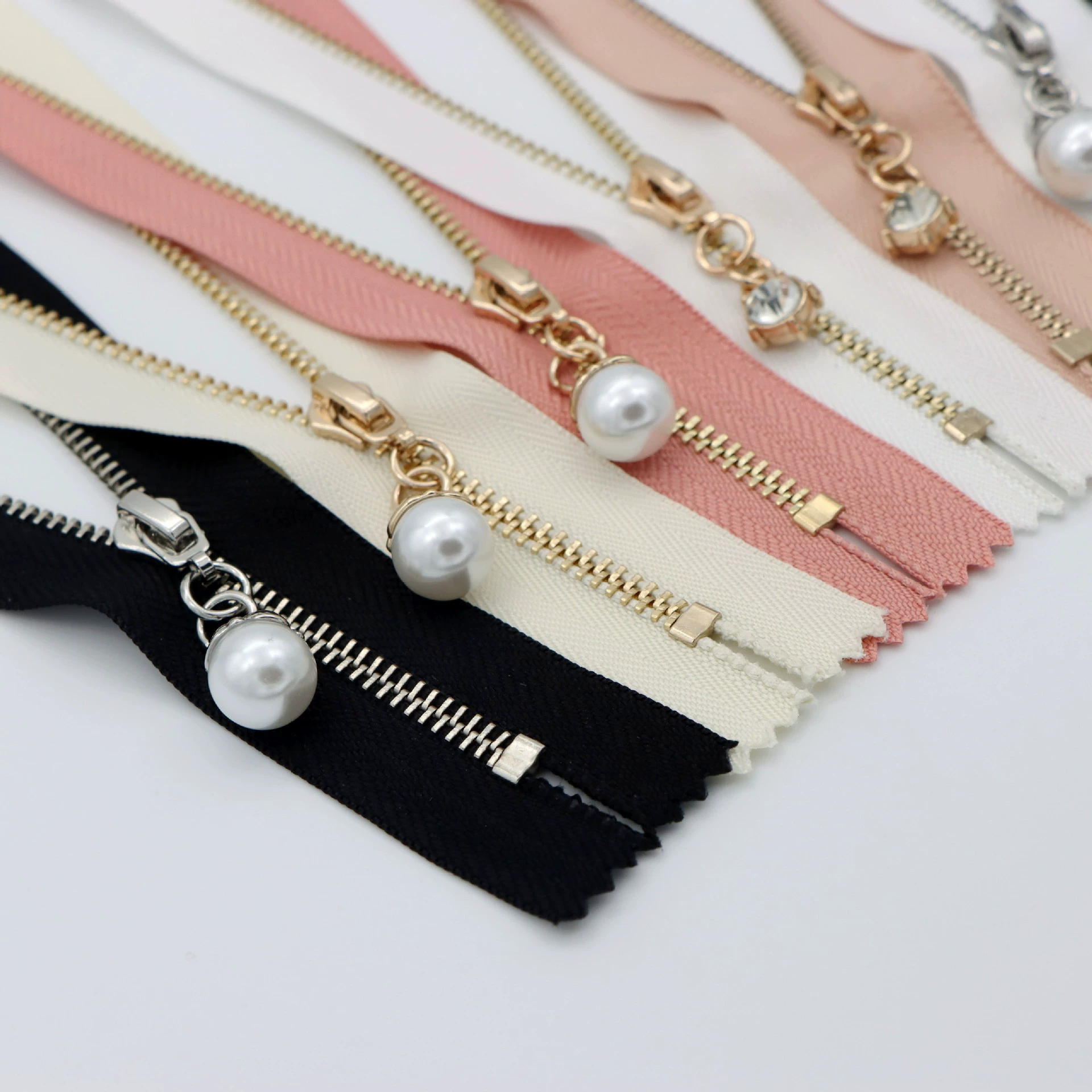 Copper golden chain with zipper handmade pearl, DIY