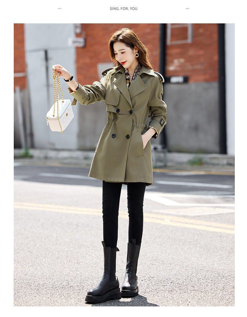 Damen Trenchcoat Mittellang Britischer Stil Schlankmachend Leicht_voghion.com