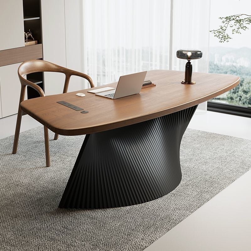 Simple Modern Solid Wood Curved Executive Desk, Designer Creative Model, Women's Office Desk and Chair Set, Light Luxury and High-End Feel Simple Modern Solid Wood Curved Executive Desk, Designer Creative Model, Women's Office Desk and Chair Set, Light Luxury and High-End Feel