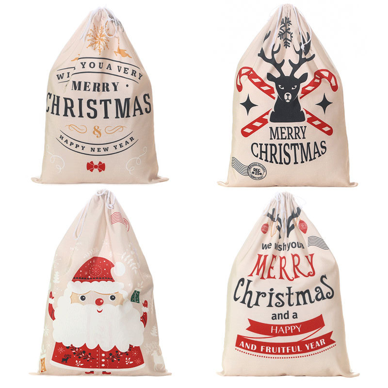 Transfronteriza nueva bolsa de lona de Navidad Mochila De Santa Claus impreso cerrado bolsa de regalo Mochila De Navidad