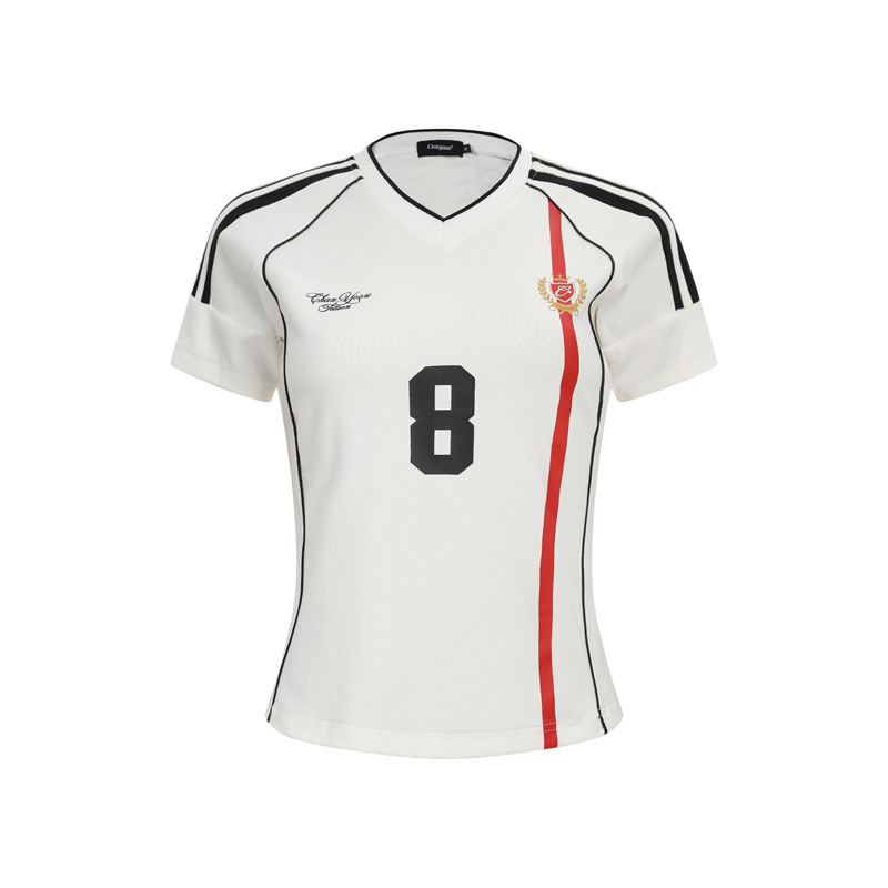 American Street Retro Summer Short-Sleeved T-Shirt Sexy Slim Fit Jersey Jersey Style Stripesd V Neck Sports Top American Street Retro Summer Short-Sleeved T-Shirt Sexy Slim Fit Jersey Jersey Style Stripesd V Neck Sports Top
