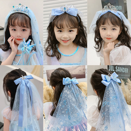 Elsa Headwear Girls Frozen Hair Accessories Crown Head Scarf Magic Wand Princess Bow Wigs Hair Clips Hair Bands