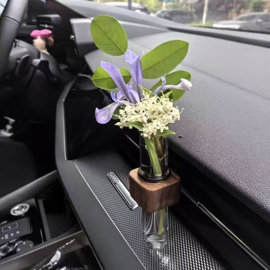 Arreglo floral de salida de aire cuadrado en forma de C, madera maciza, haya, nogal negro, video de aromaterapia, decoración de salida de aire, aromaterapia para coche