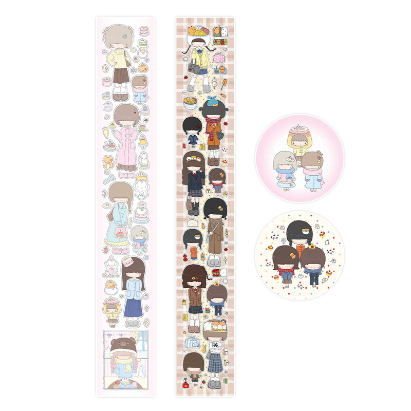 Vintage Cute Character Sticker Roll Winter Love Diary Pickled Cucumber Teacher Cartoon Journal Collage Wow Kawaii