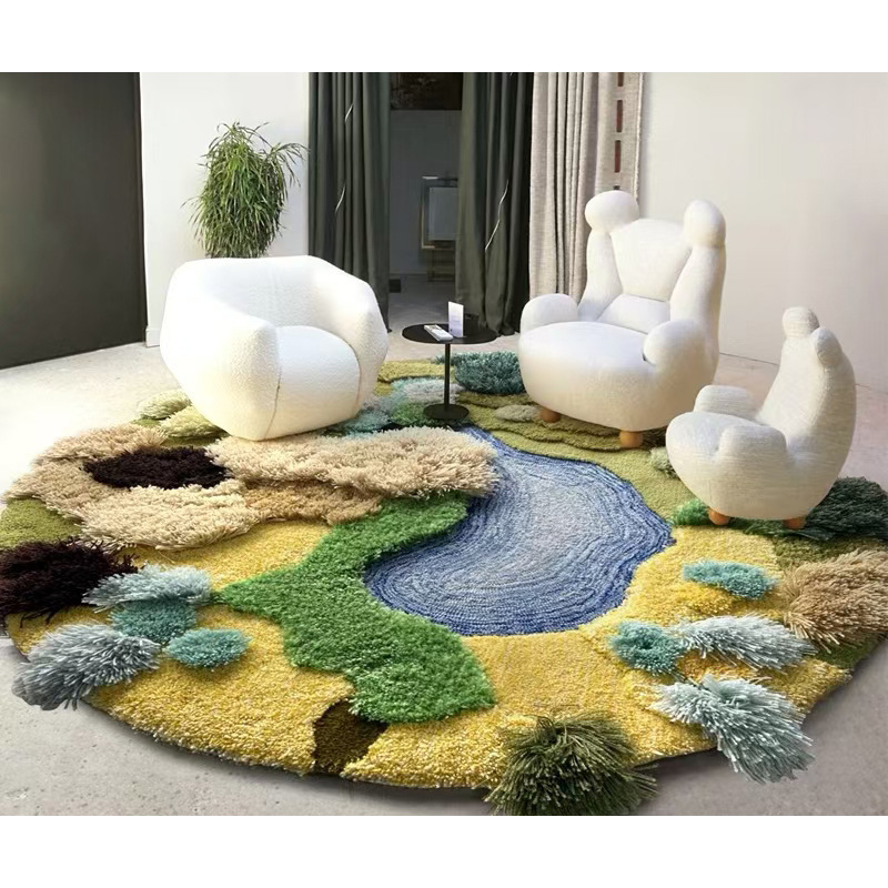 Carpet Factory Produces Moss Sofa for Living Room and Bedroom, Irregular Bedside Blanket, Special-Shaped Flocking Household Stain-Resistant Round
