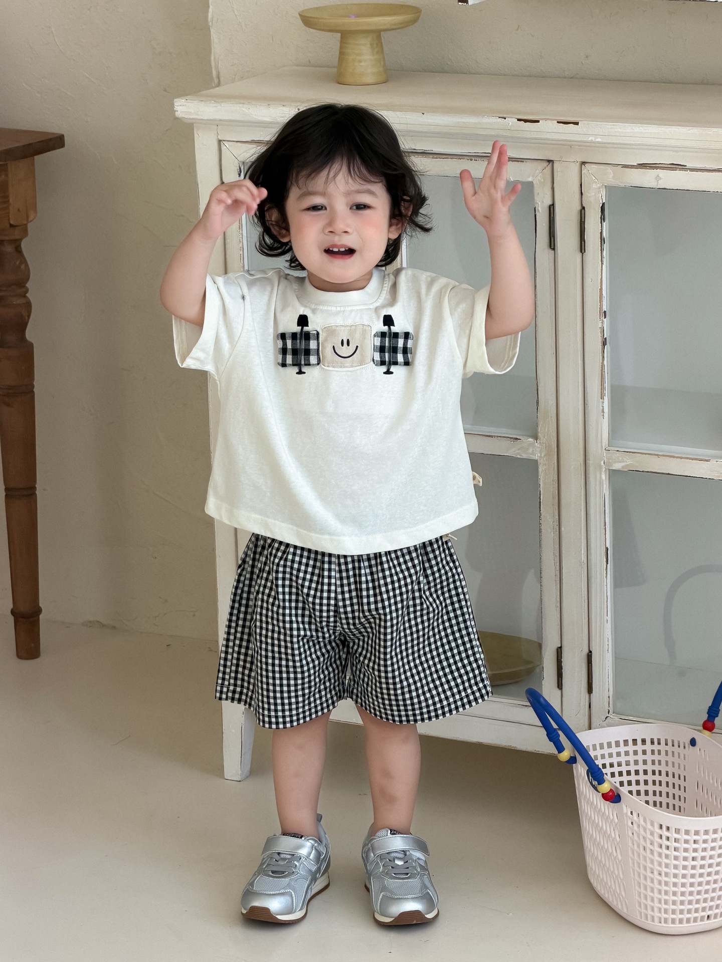 Boys' Summer Short-Sleeved T-Shirt Plaid Shorts Set Thin 2026 Korean Style Children's Clothing Baby Summer Clothes