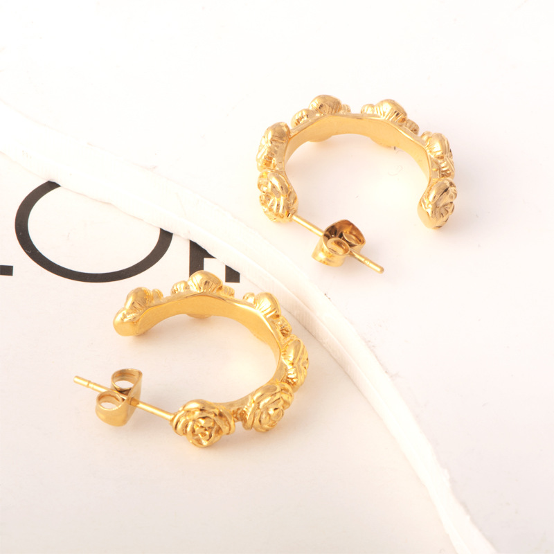 1 Paire Romantique Rose Placage Acier Au Titane Plaqué Or 18K Boucles D'Oreilles display picture 3