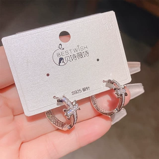 欧美复古圆圈十字架满钻锆石耳扣耳环 女爆款高级感轻奢爆款耳饰