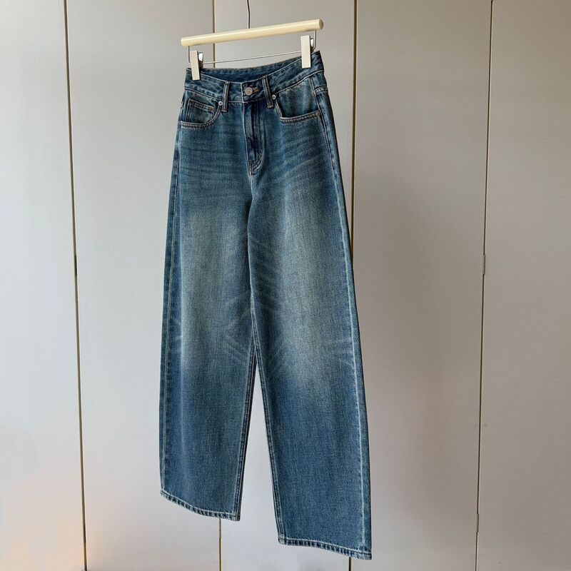 Relaxing and Slimming Look, Naturally Washed! Cotton + Lyocell + Modal High-Waisted Lightweight Loose Straight Jeans for Women