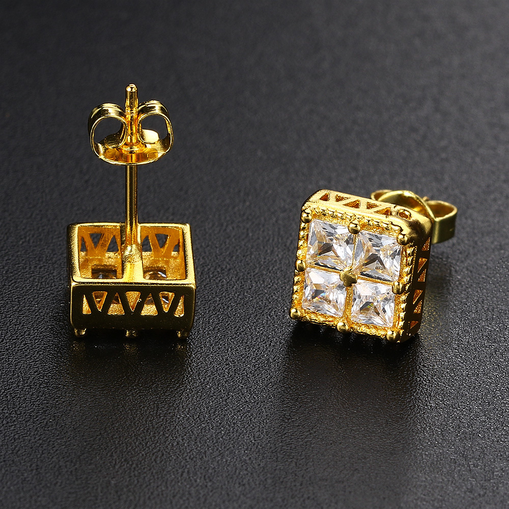 1 Pair Hip-hop Square Plating Inlay Copper Zircon Ear Studs display picture 3