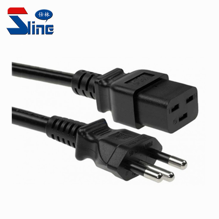 巴西3芯16A/C19巴西插头线 巴西插头带锁品字尾C19巴西梅花尾