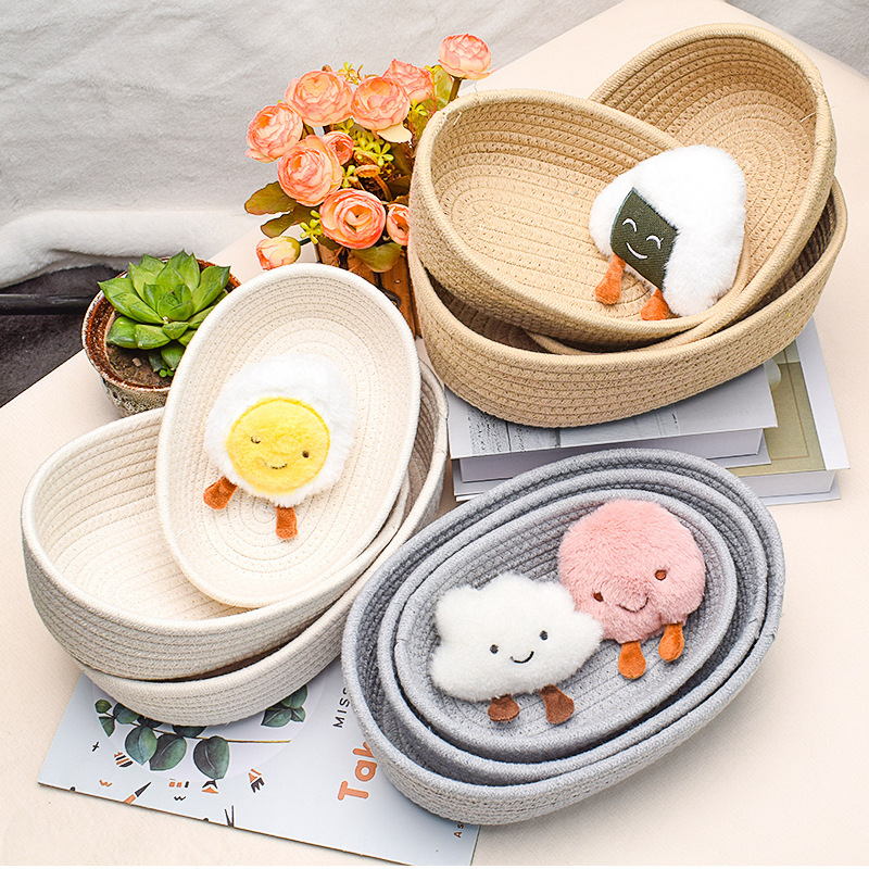 Cross-Border Cotton Rope Storage Basket Woven Basket Nordic Simple Round Desktop Organizer Bedside Storage Basket Storage Basket