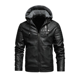 2023 autumn and winter new leather men's leather youth men's coat fleece-lined hooded leather men's coat factory