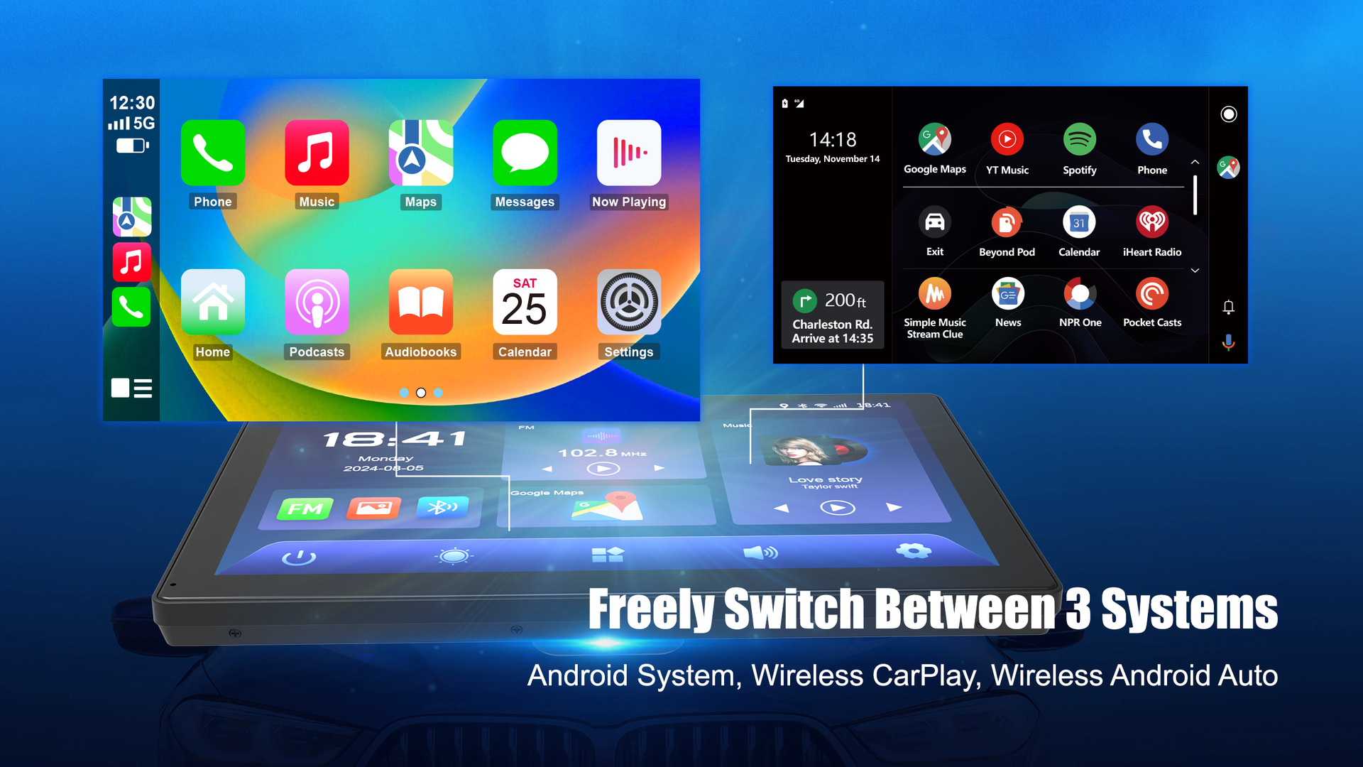 Foreign trade wholesale 9inch Android universal car central control screen car navigation system carplay portable screen dashcam