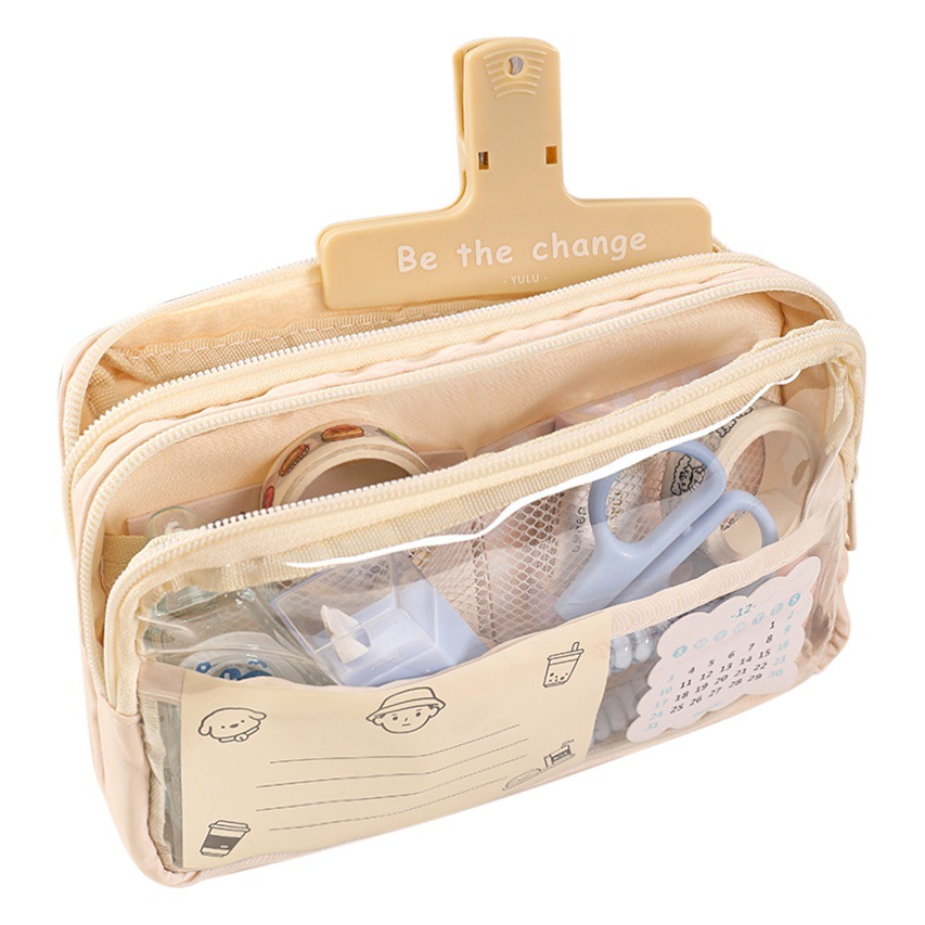 Caja de lápiz transparente de gran capacidad de tres capas chica Escuela Secundaria primaria estudiante caja de lápiz caja de papelería simple bolsa de almacenamiento