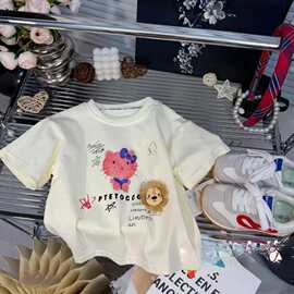25夏季女童纯棉短袖t恤女宝立体玩偶短袖简韩T恤可爱卡通半袖上衣