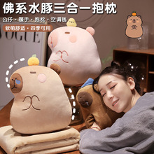 ✅卡皮巴拉卡通抱枕两用毯子可插手办公室靠垫抱枕被二合一午睡神