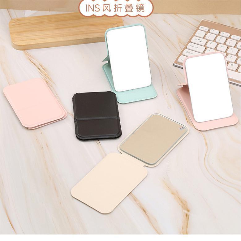 PU皮化妆镜中号可折叠镜子 便携台式家用宿舍卧室简约高级镜子
