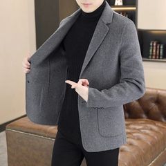 メンズコート春秋薄型ハンサム韓国風トレンディカジュアルウールコートメンズ高級厚手ジャケット
