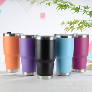 Foreign Trade 30oz Car Cup Stainless Steel Spray Plastic Double-Layer Vacuum Insulated Water Cup Car Portable Large-Capacity Ice Cup